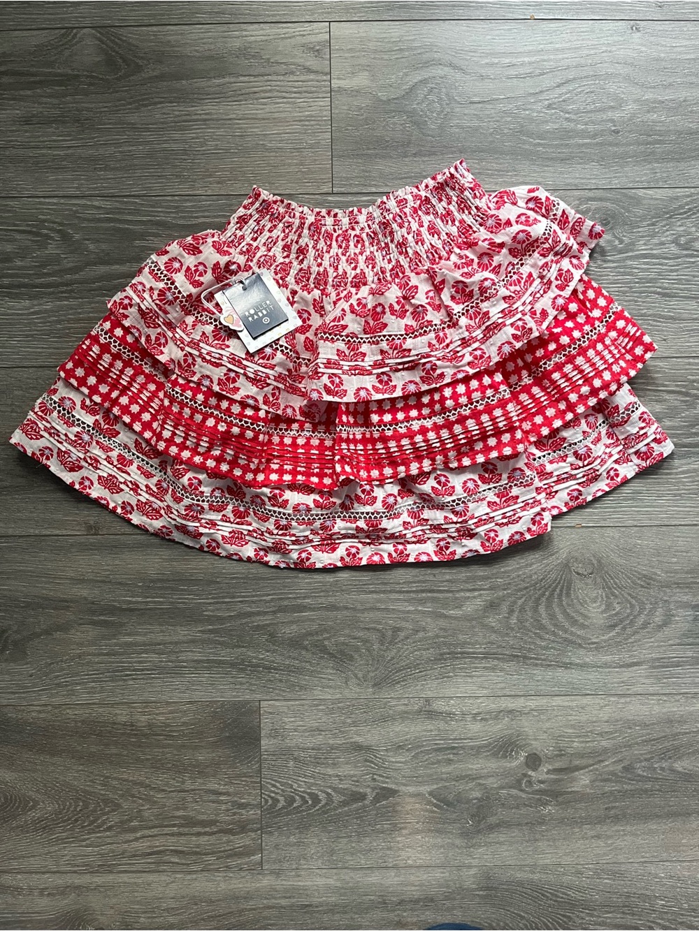 NEW Roller Rabbit x Target Red White Floral Gingham Smocked Waist Tiered Mini XS